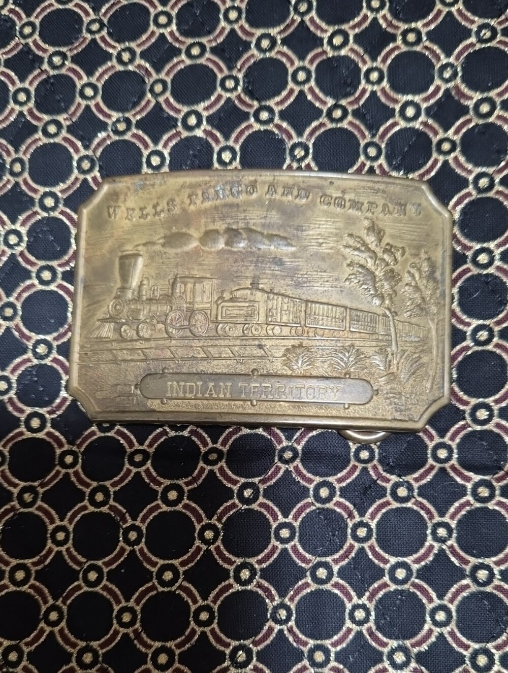 NEW!!!  Wells Fargo Vintage Brass Train Belt Buckel 'Indian Territory'